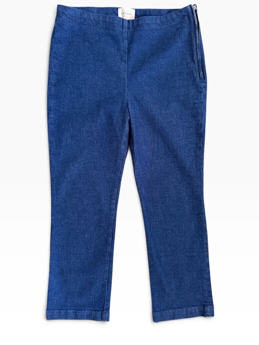 SEZANE Side Zip Stretch Denim Crop Jeans in Denim Blue
